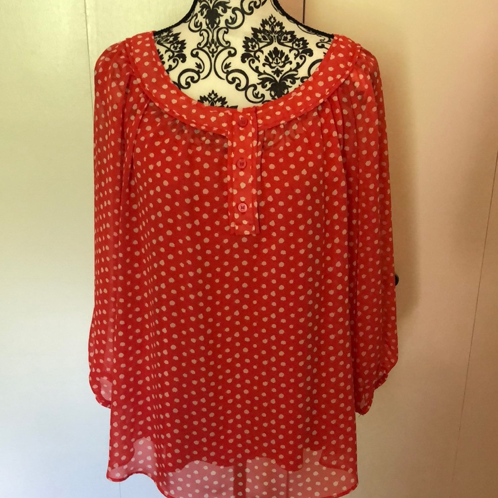 Pink polka dot blouse
